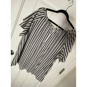Croft & Barrow women’s peasant blouse 1X black and white striped